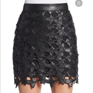 Sam Edelman Emma Faux Leather-Lace Mini Skirt
